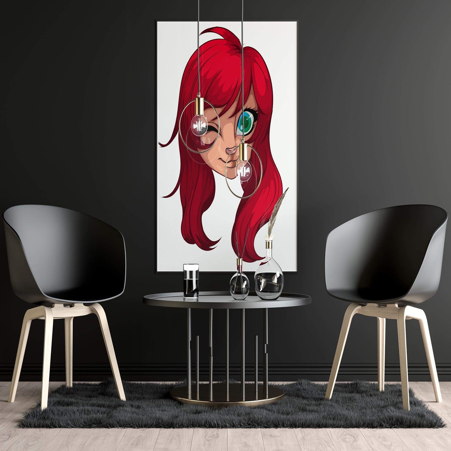 Furry art with red hair and playful wink, ideal for digital avatars and prints, Furries Model 15.