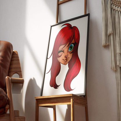 Furry art with bold red hair and playful wink, Baked Art - Furries Model 15.
