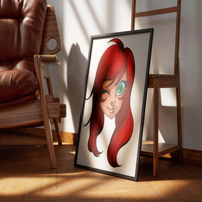 Furry art with red hair in a digital frame, ideal for avatars and custom projects.