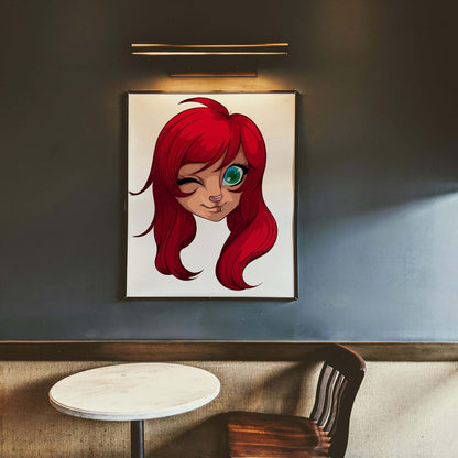 Baked Art - Furries Model 15 with red hair and wink in digital art frame.