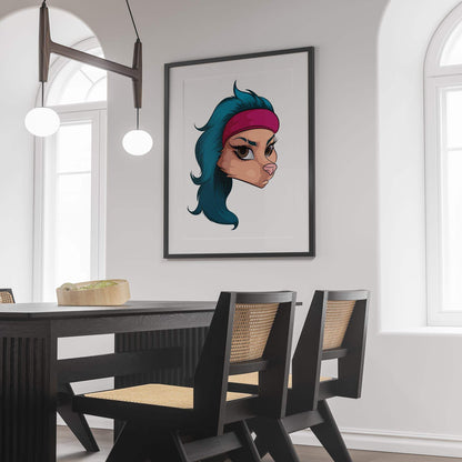 Baked Art - Furries Model 17 displayed as digital furry art with red headband in modern dining room.