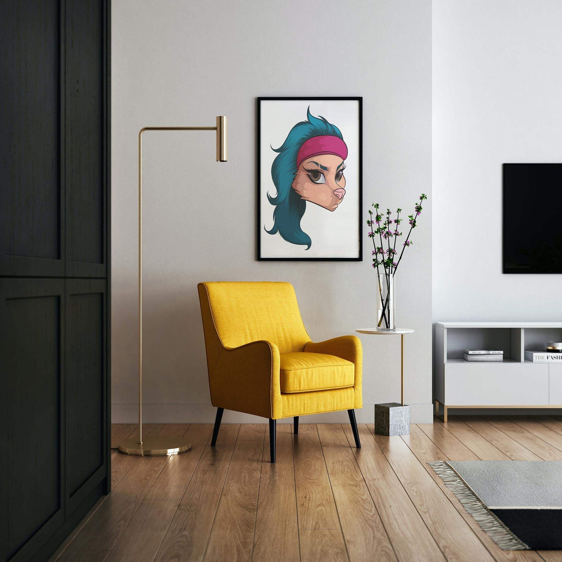 Digital furry art with red headband, wall decor in modern living room, Baked Art - Furries Model 17.
