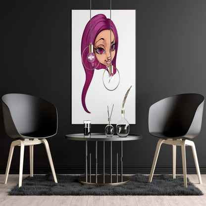 Magenta-haired digital furry art on display in modern room, Furries Model 18.