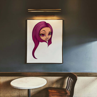 Digital artwork featuring magenta-haired furry with expressive eyes on a sleek design background; ideal for collection and creative inspiration.