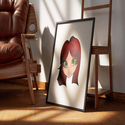 Playful green-eyed furry artwork in a modern frame, featuring vibrant colors and expressive details, titled 'Furries Model 19 - Digitalized Arts Baked Art'.