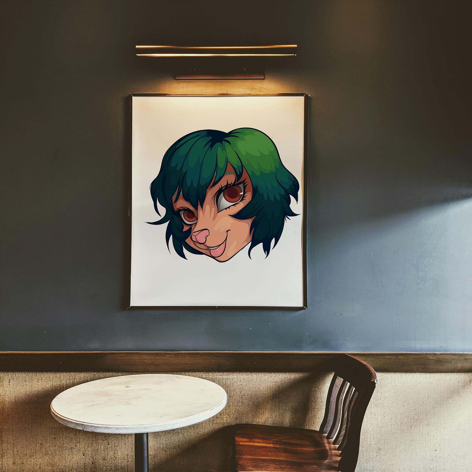 Furry character illustration with green-tinged hair and brown eyes, Baked Art - Furries Model 21.