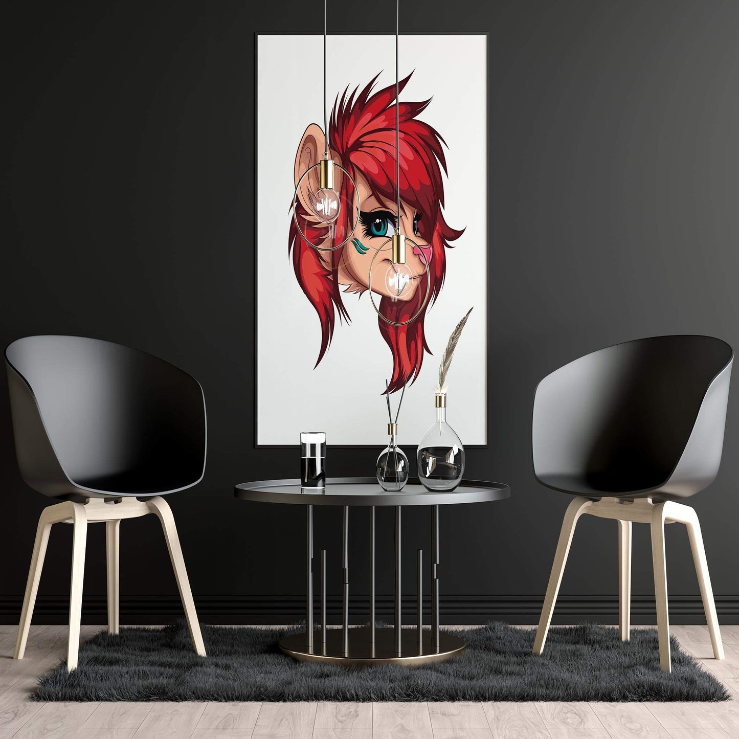 Fiery Red Furry Portrait - Baked Art Style, Digital Art, Furries Model 3 Decor.