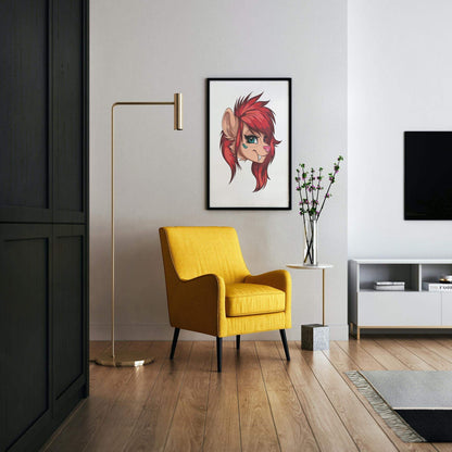 Fiery red furry portrait in modern living room, digitalized arts Baked Art - Furries Model 3.
