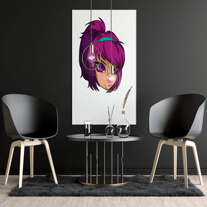 Bright magenta furry portrait from Furries Model 4, displayed in a modern interior, showcasing digital baked art.