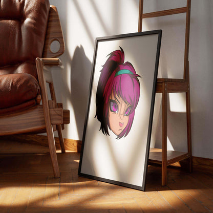 Vibrant magenta furry art portrait in frame, Baked Art - Furries Model 4.