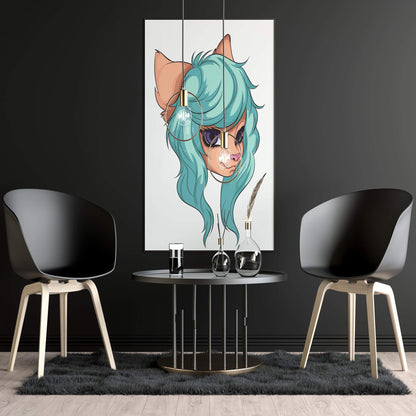 Aqua-haired furry character with purple eyes in digital artwork, ideal for art collections and projects.