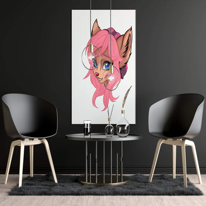 Pink-haired furry art portrait on wall, digital artwork, Baked Art - Furries Model 7.