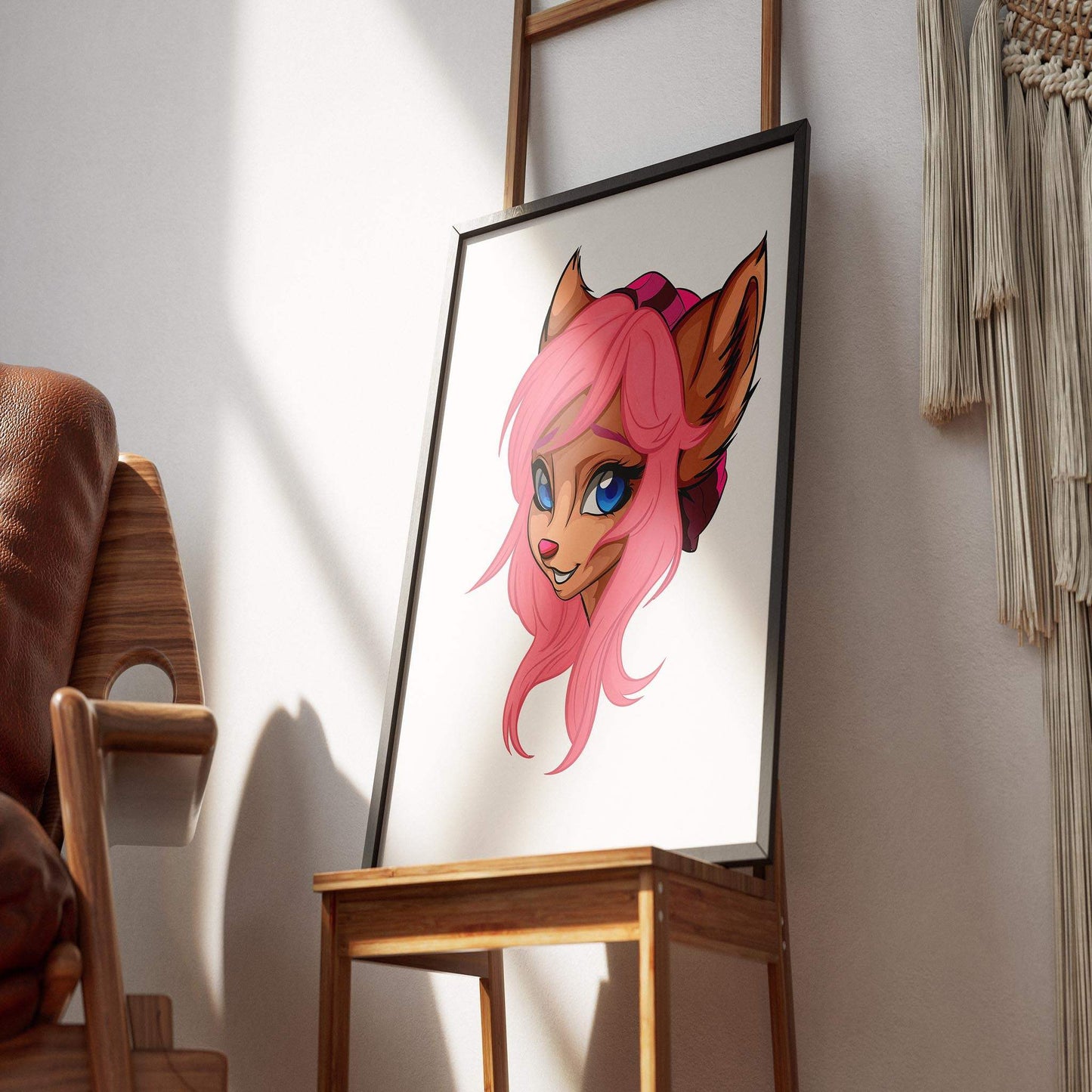 Furries Model 7 digital art with pink-haired furry character in frame.