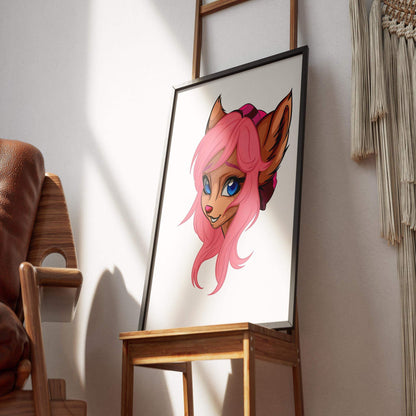 Furries Model 7 digital art with pink-haired furry character in frame.