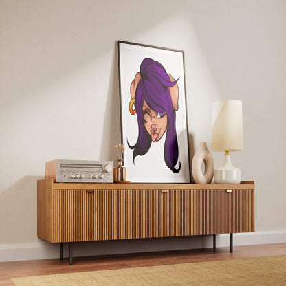 Baked Art - Furries Model 9 digital portrait featuring a purple-haired furry character on a stylish cabinet.