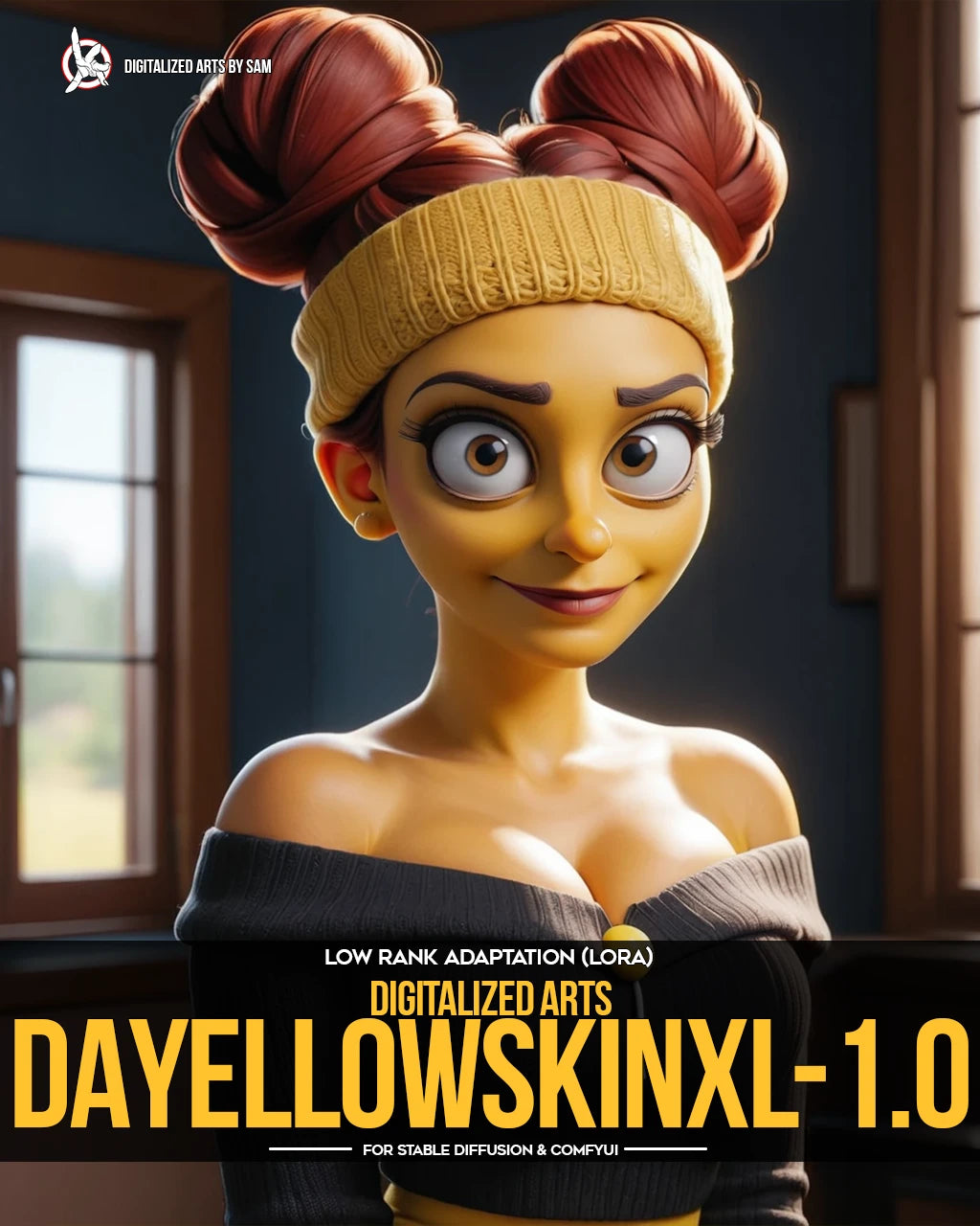 Digitalized Arts Yellow Skin - Professional 3D Matt Groening Style Animation LoRA Pack