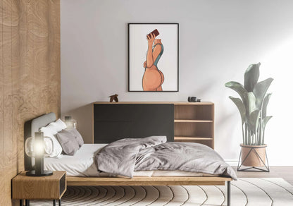 Digital artwork of Bikini Model 14 in modern bedroom, highlighting contemporary style and elegance.