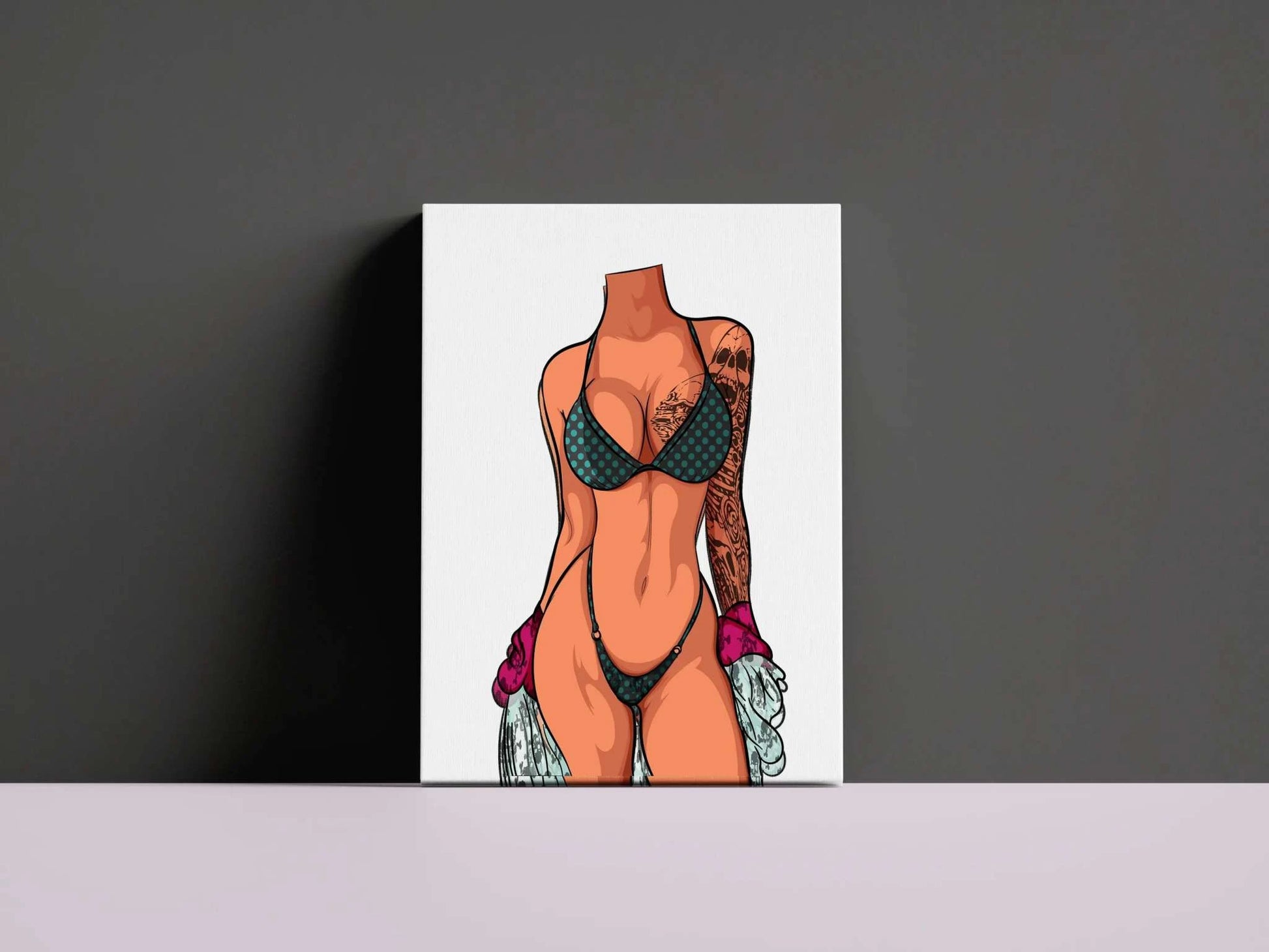 Model 1 Bikini Art digital sketch on canvas, minimalist human figure line art.