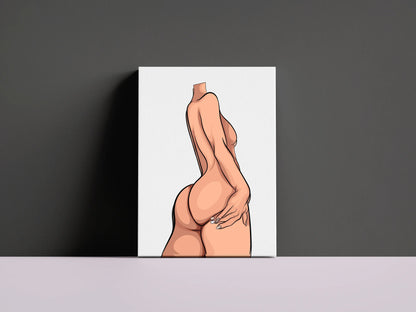 Bold and curvy digital female figure art on canvas with dynamic shading, Model 23, available for instant download.
