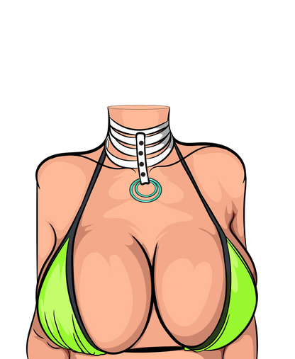 Model 24 Baked Art in vibrant lime bikini and modern choker.