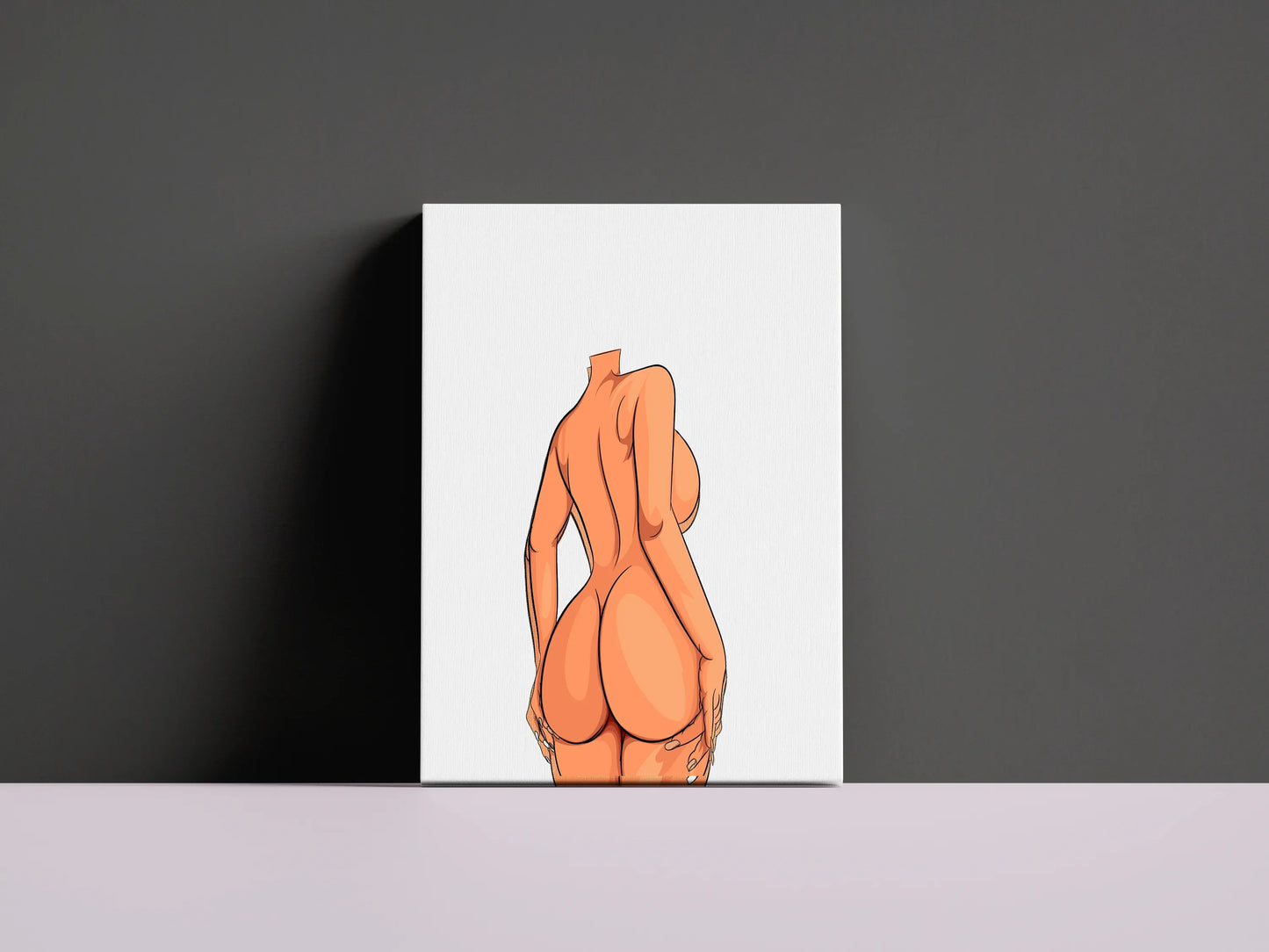Curvy Elegance digital art of a headless female figure on a canvas against a dark backdrop.