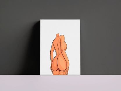 Curvy Elegance digital art of a headless female figure on a canvas against a dark backdrop.