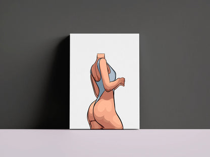 Digital artwork of a curvy figure in a sleek bodysuit, titled "Model 39 - Baked Art."