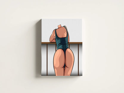 Digital artwork of Model 45 in swimwear, showcasing detailed shading and muscular curves.