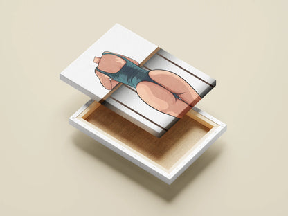Model 45 - Baked Art digital illustration featuring dynamic character in swimwear, highlighting detailed shading and form on a canvas box.