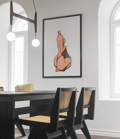 Bikini Model 46 - Digitalized Arts Baked Art framed illustration in modern dining room.