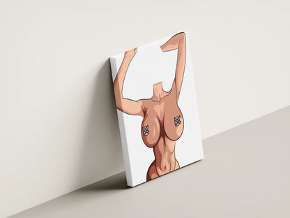 Digital art of headless female silhouette on canvas, Model 50 - Baked Art.