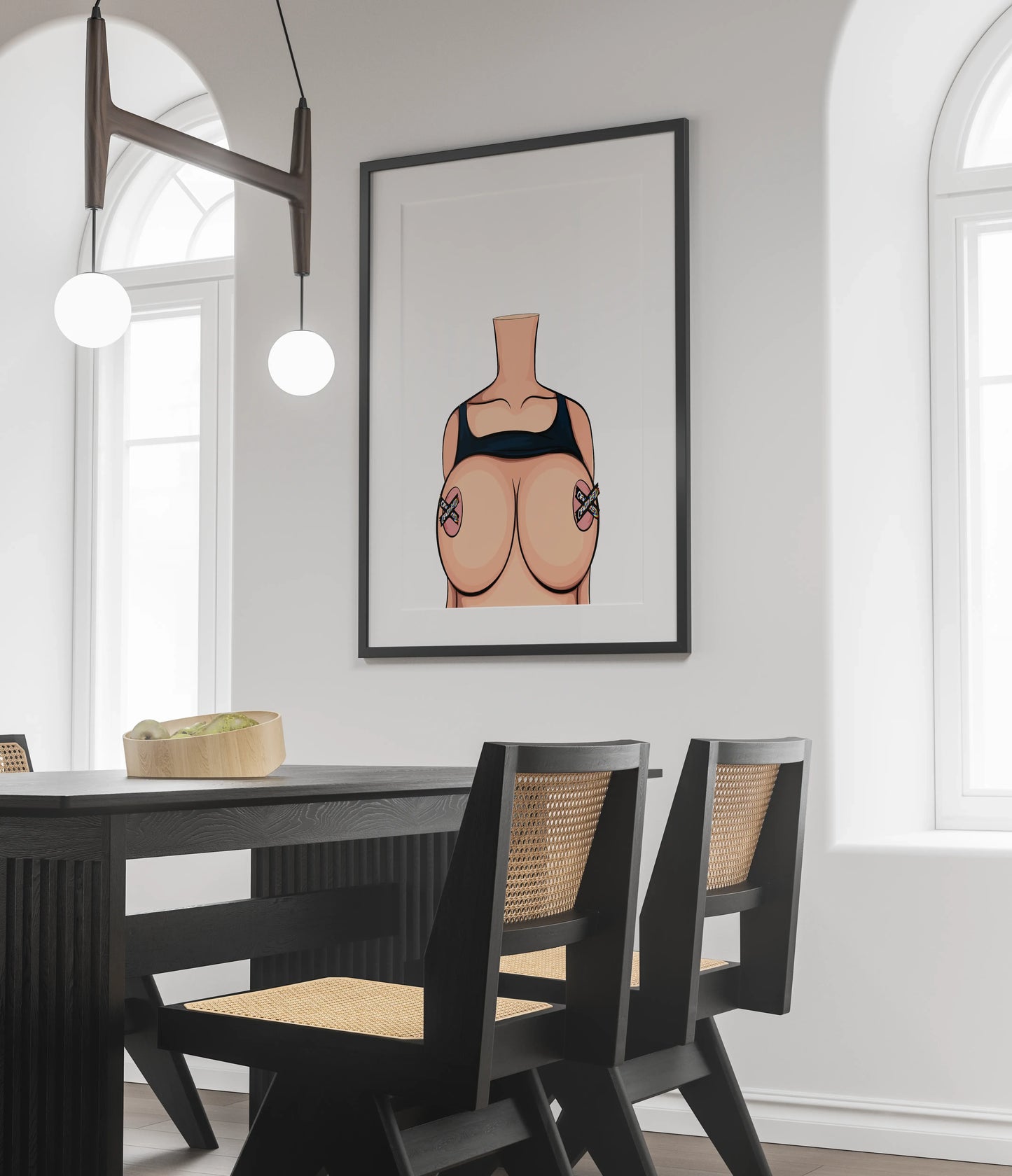 Digital art of a headless female form titled 'NSFW Model 57 - Feminine Strength' for fashion and branding.