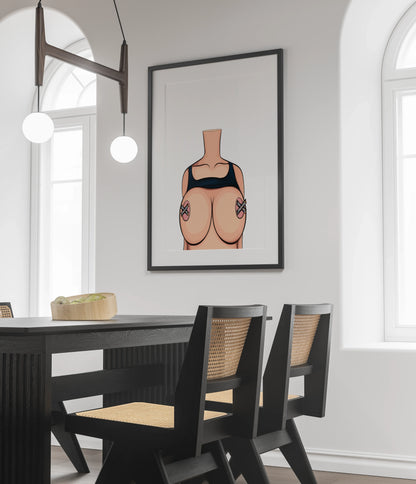 Digital art of a headless female form titled 'NSFW Model 57 - Feminine Strength' for fashion and branding.