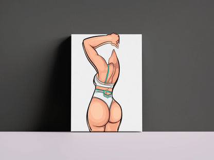 Dynamic digital artwork of a bold figure, Model 59 - Baked Art, on display.
