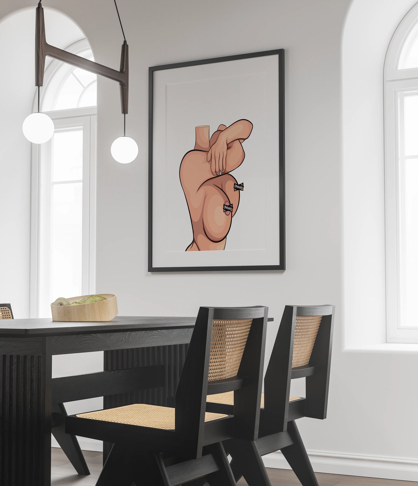 Female digital artwork in elegant pose, Model 60, wall art display.