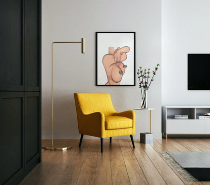 Elegant sensual pose digital artwork featuring a female figure, customizable for Model 60 - Baked Art, displayed in a modern living room setting.