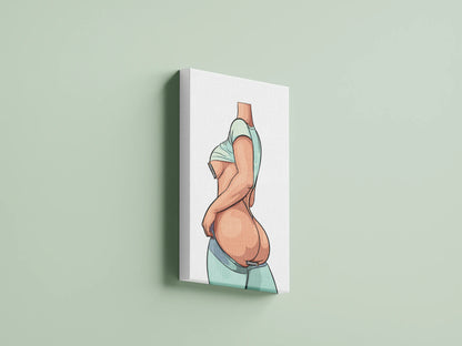 Female digital illustration art on canvas with bold curves, titled "Lingerie Model 65 - Customizable Modern Art."