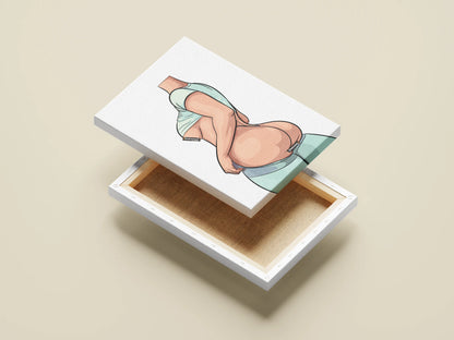 Customizable female digital illustration on canvas, featuring bold curves and modern art style.