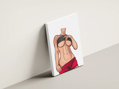 Customizable modern art digital illustration, bold female figure with sleek lines and contrasting colors, suitable for digital artists and designers.