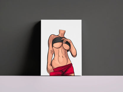 Customizable modern art female digital illustration, bold aesthetic, Baked Art Model 70.