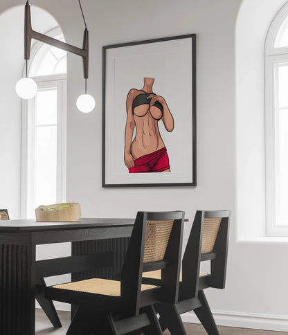 Baked Art - Model 70 digital illustration, bold modern aesthetic, customizable artwork in dining room setting.