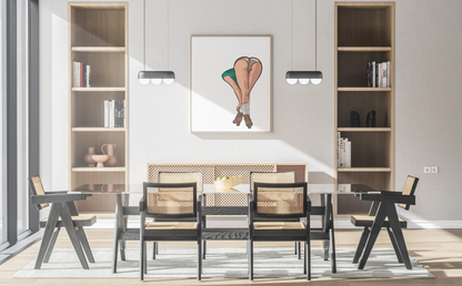 Digital artwork titled "Lingerie Model 72 - Baked Art" displayed in a modern dining room setting.