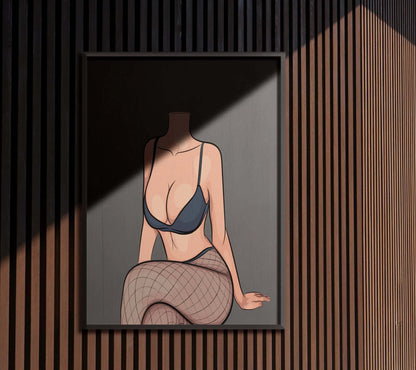 Digital artwork of lingerie model in bold, elegant style, titled 'Lingerie Model 79 - Digitalized Arts Baked Art', perfect for creative projects.