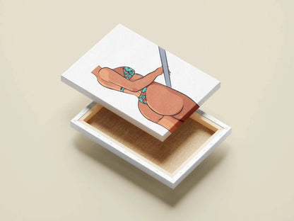 Bikini Model 7 digital baked art on a box lid, showcasing lifelike anatomy and vibrant design.