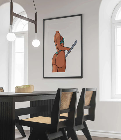 Bikini Model 7 digital art in stylish dining room setting.
