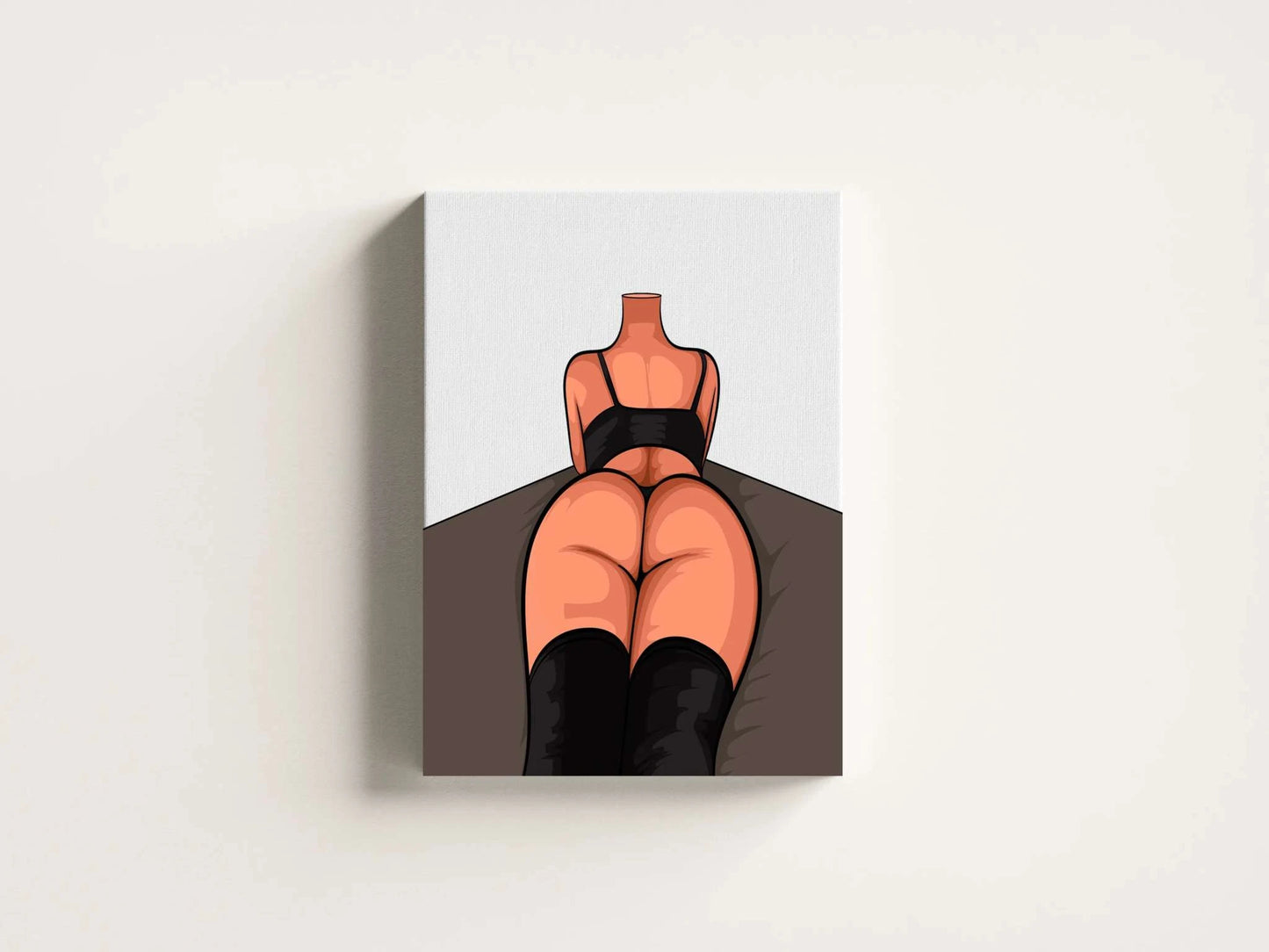 Digital illustration of a reclining figure in black attire and thigh-high boots, emphasizing curves and contours against a minimalistic background.