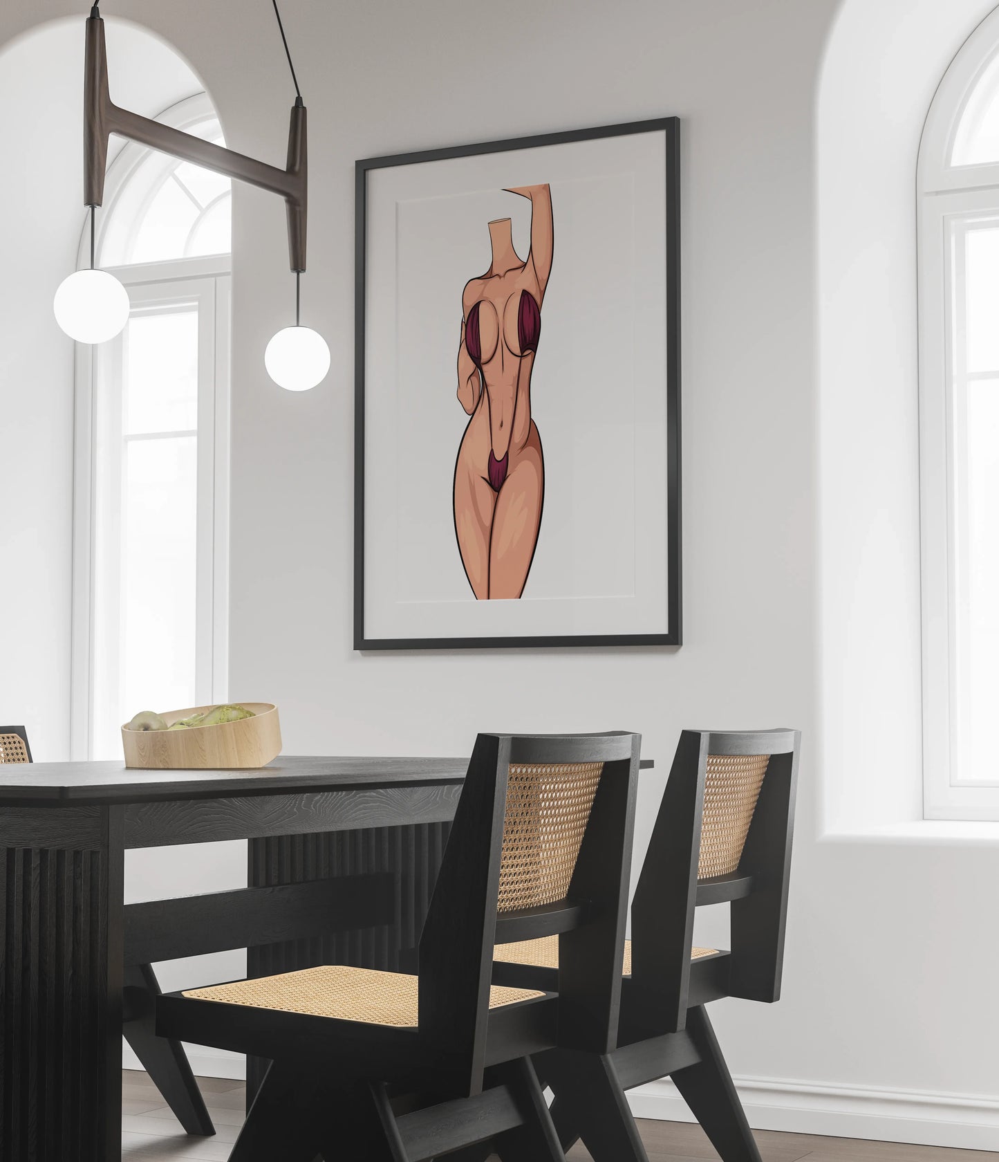 Stylized female illustration in maroon bikini, bold cartoon-like art, Baked Art - Model 96.