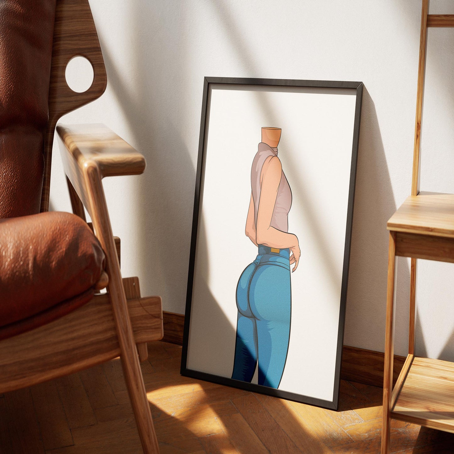 Digital artwork featuring a sleek denim design with sleeveless top, highlighting contours.