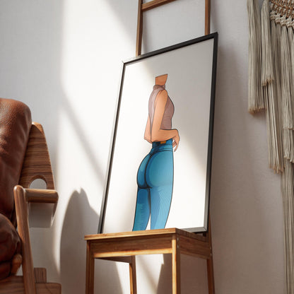 Digital artwork of fitted denim jeans with sleeveless top, high-waist style; Jeans Denim - Baked Model Art 22.