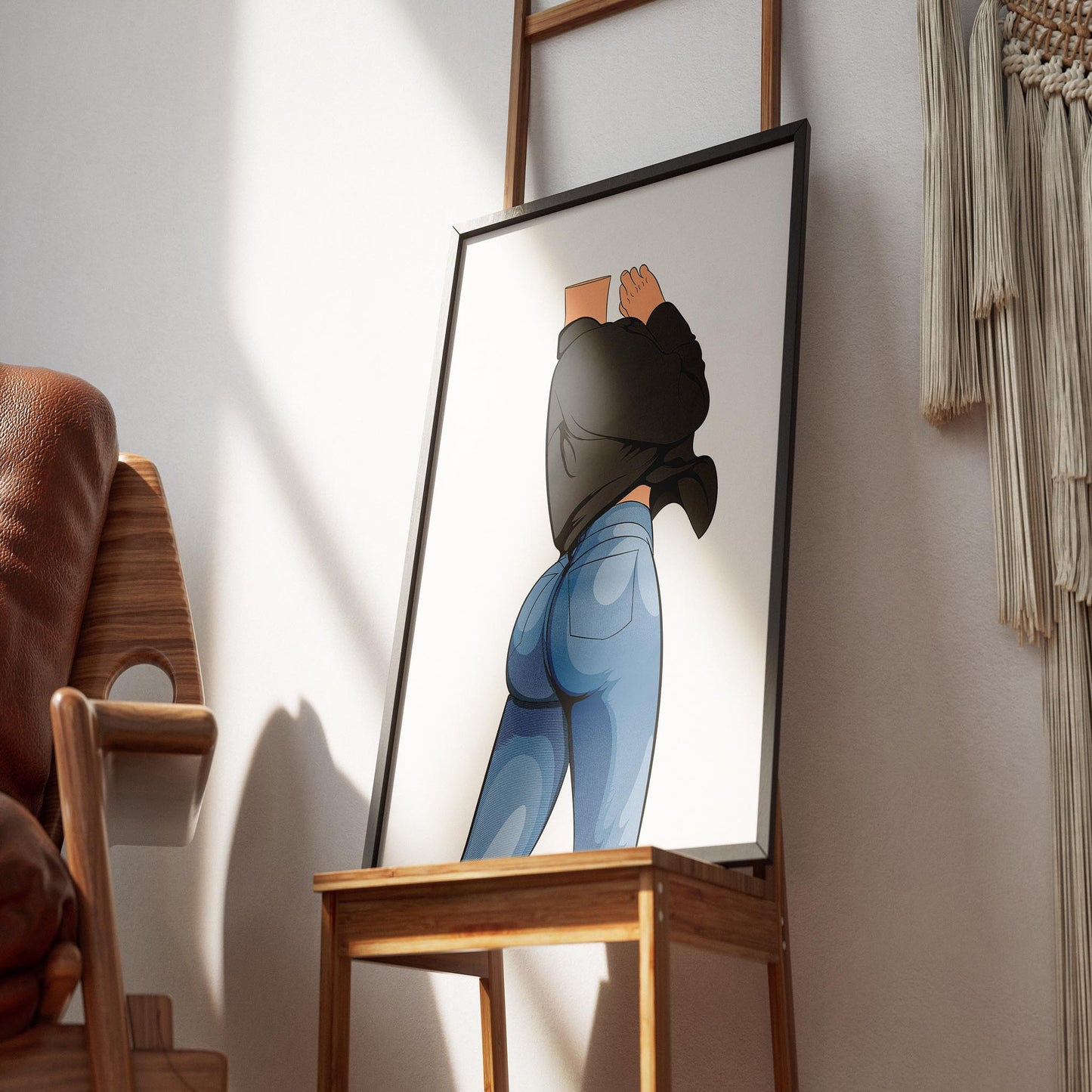 Jeans Denim Model 23 digital art showcasing stylish, fitted jeans and draped top with dynamic pose.